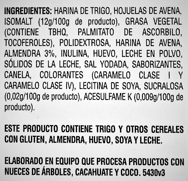 Una lista de ingredientes en una etiqueta nutricional.