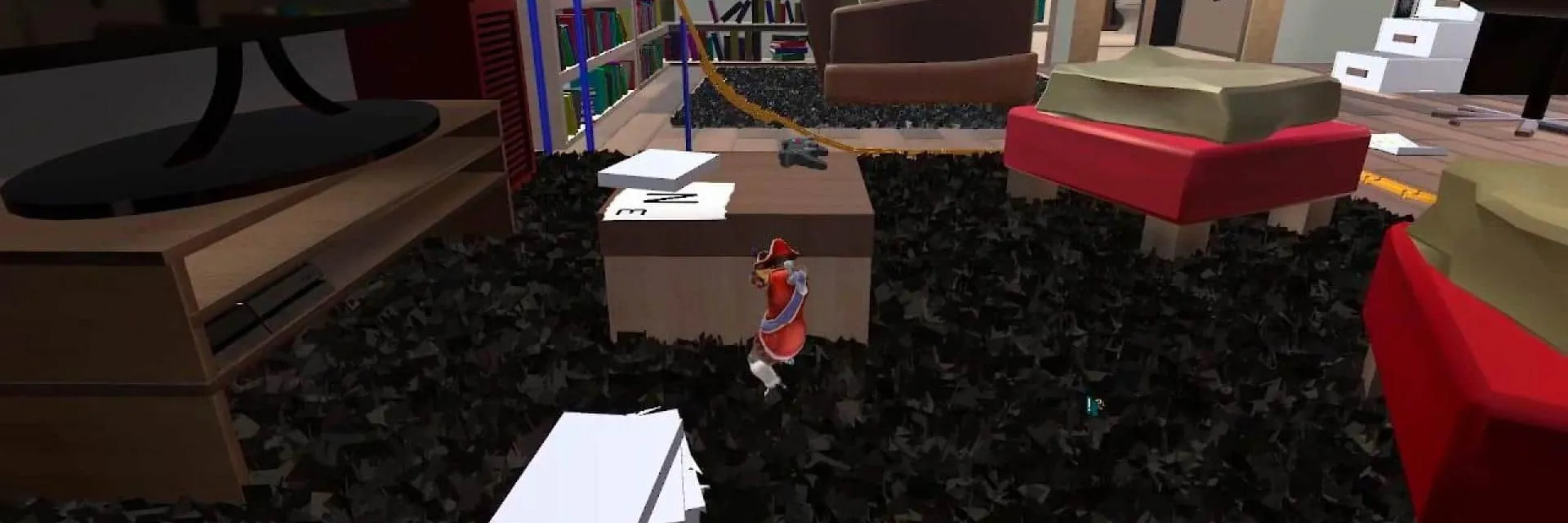 Juego de ordenador de un pirata en miniatura dentro de una casa