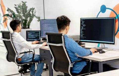Trabajadores programando con el ordenador