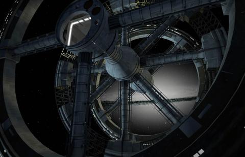 Imagen de estructura futurística en el espacio creada con una herramienta para Animación 3D.
