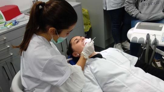 Estudiantes de odontología haciendo prácticas