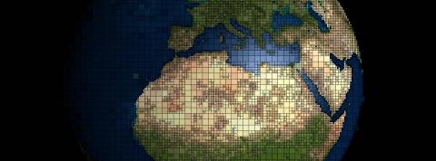 El mundo interconectado por el comercio internacional, desde el espacio donde se ven las regiones cercanas al Mediterráneo.