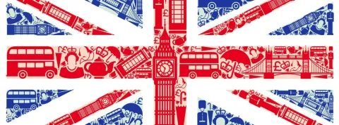 Bandera británica. Idioma inglés.