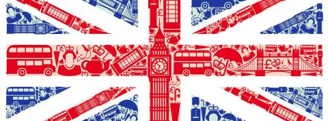 Bandera británica. Idioma inglés.