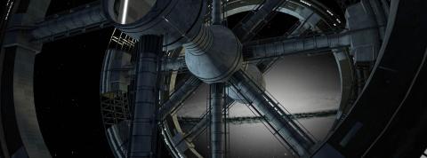 Imagen de estructura futurística en el espacio creada con una herramienta para Animación 3D.
