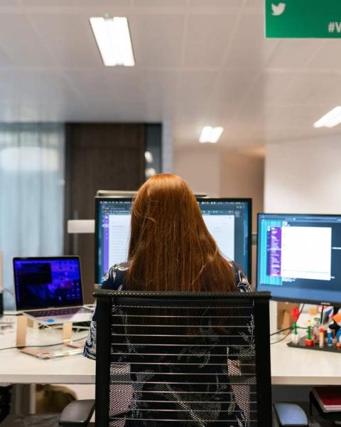 Mujer trabajando con su ordenador en la oficina